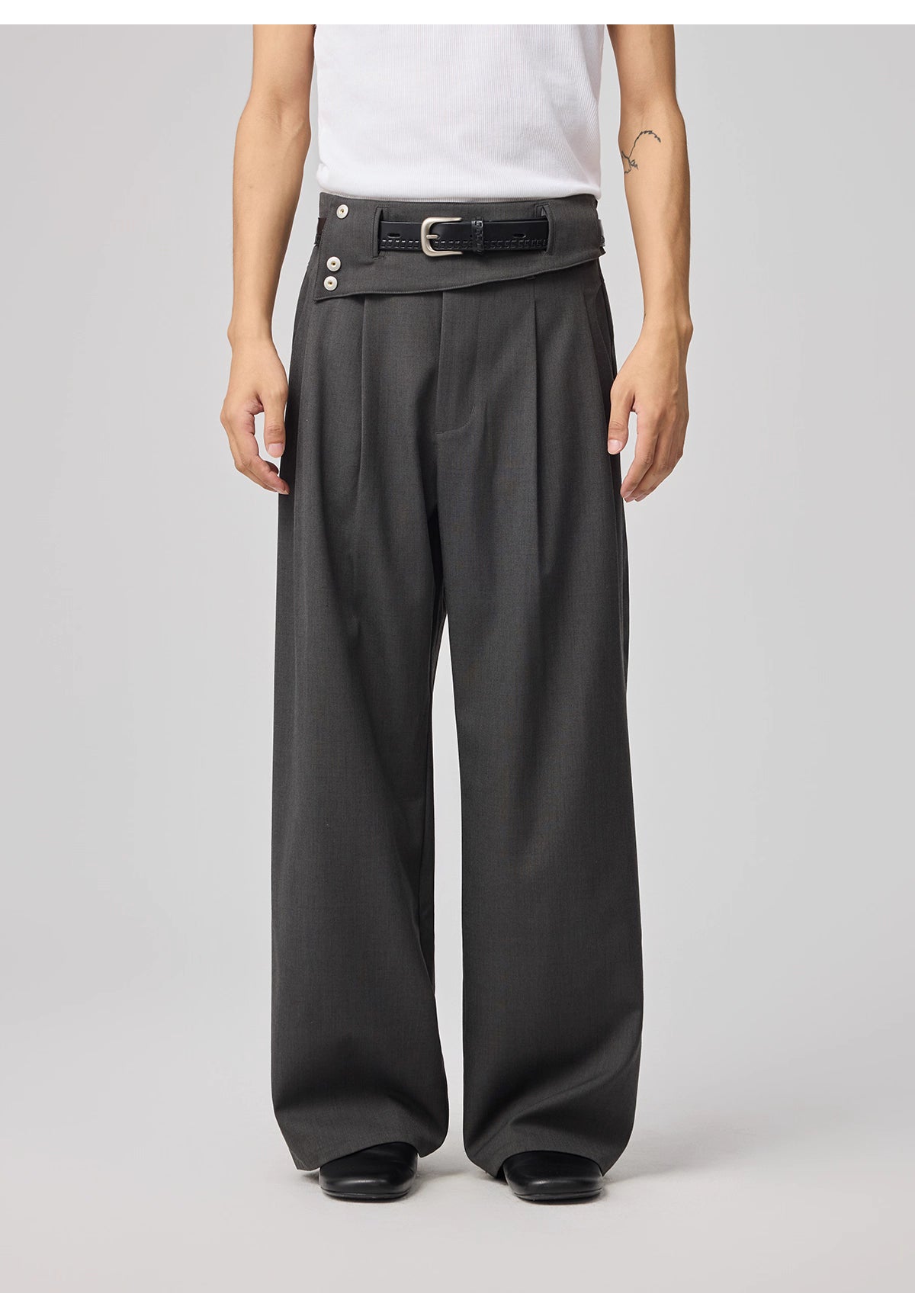 Removable Waistband Wool Trousers with Openwork Pockets
