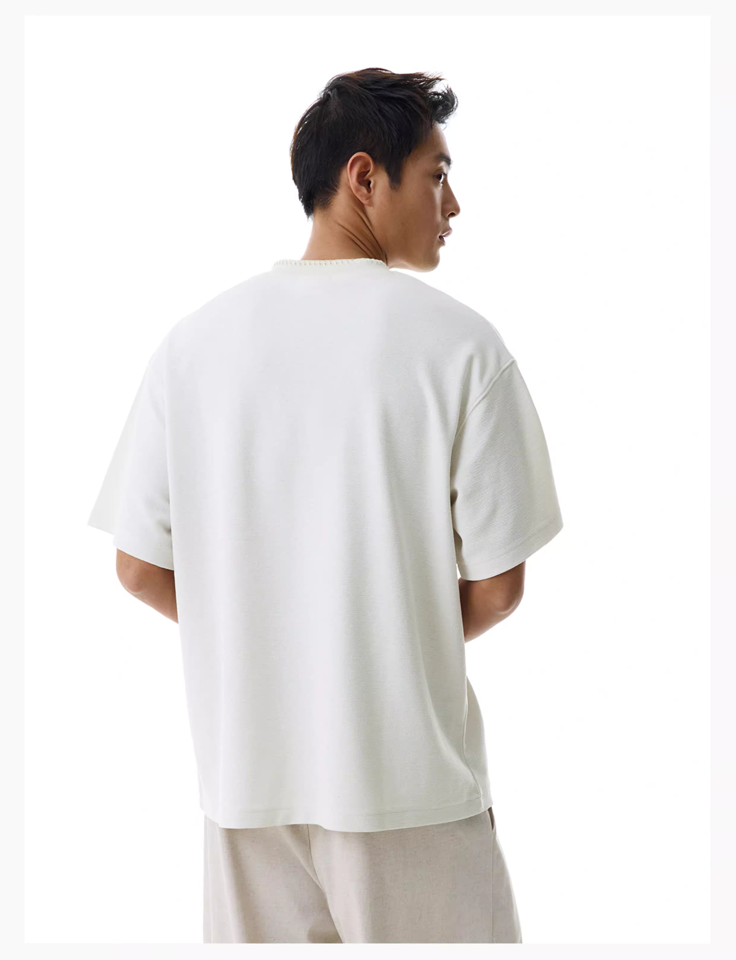 Embroidered Henley T-Shirt in Black Ink or White