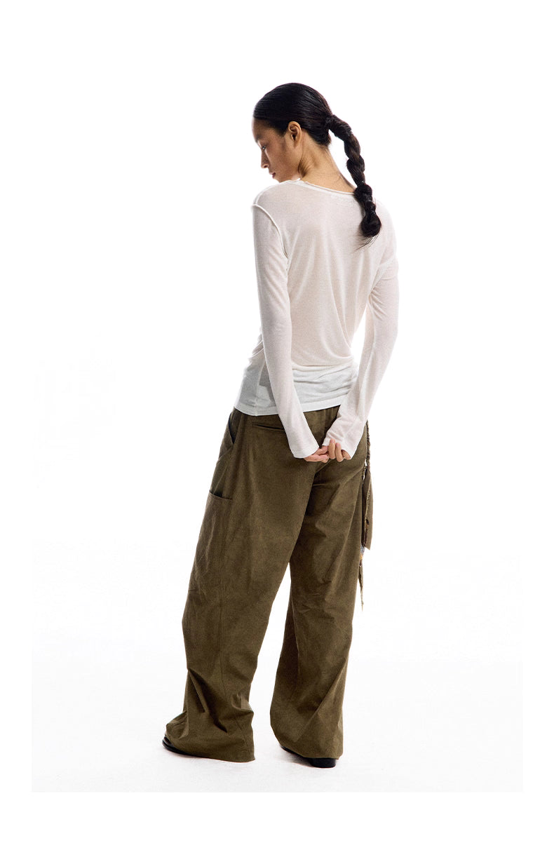 Geometric Detail Wide-Leg Machete Pants with Belt