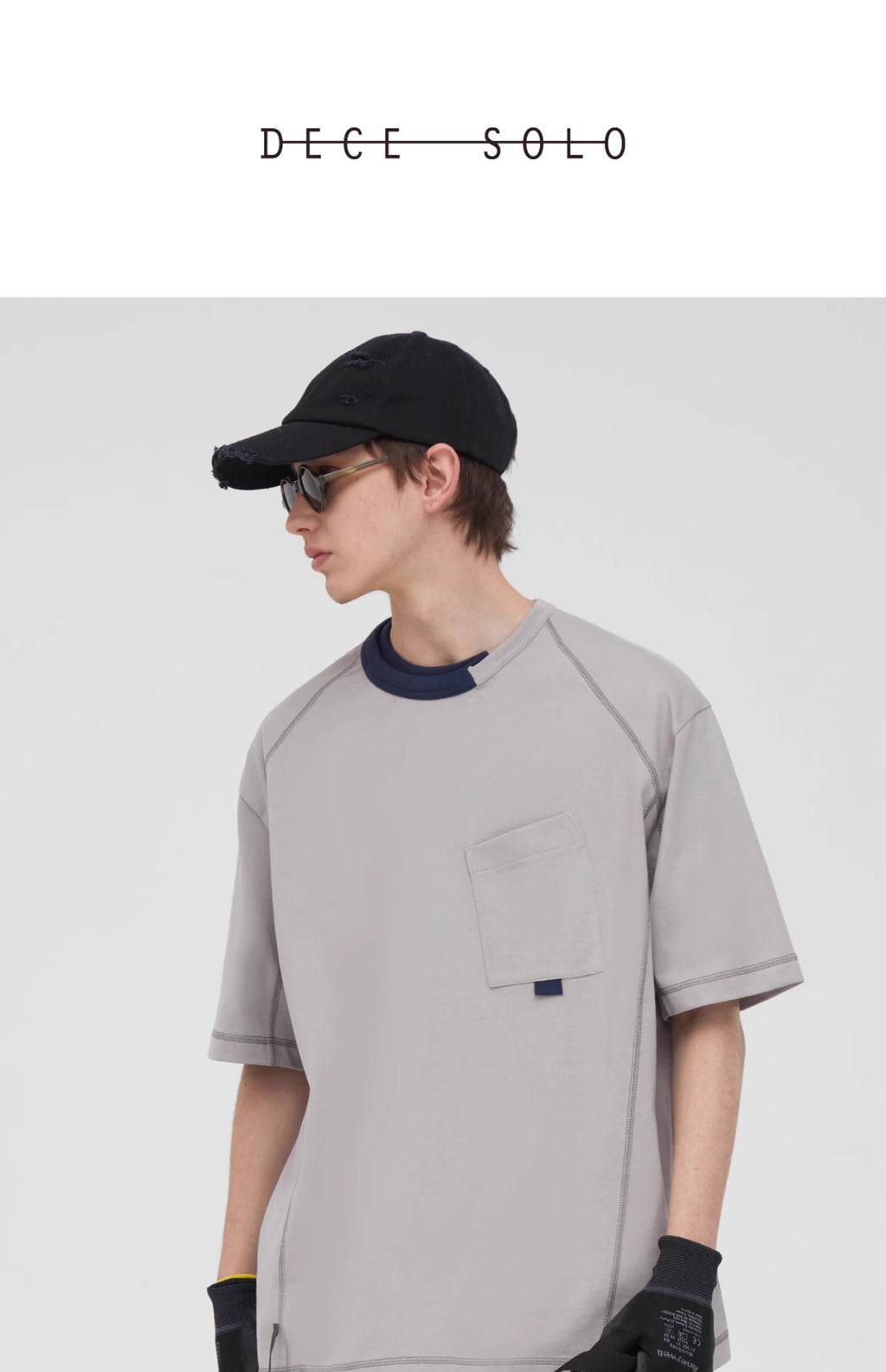 Panelled Pocket T-Shirt in Grey or Black