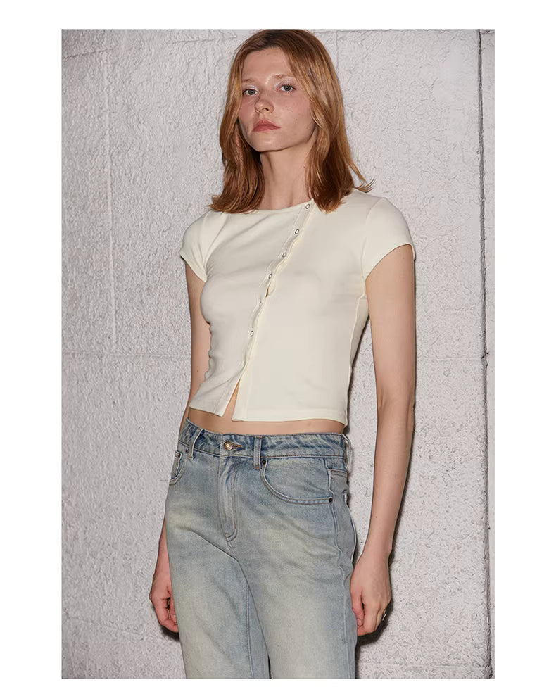 Asymmetric Snap-Front Baby Tee
