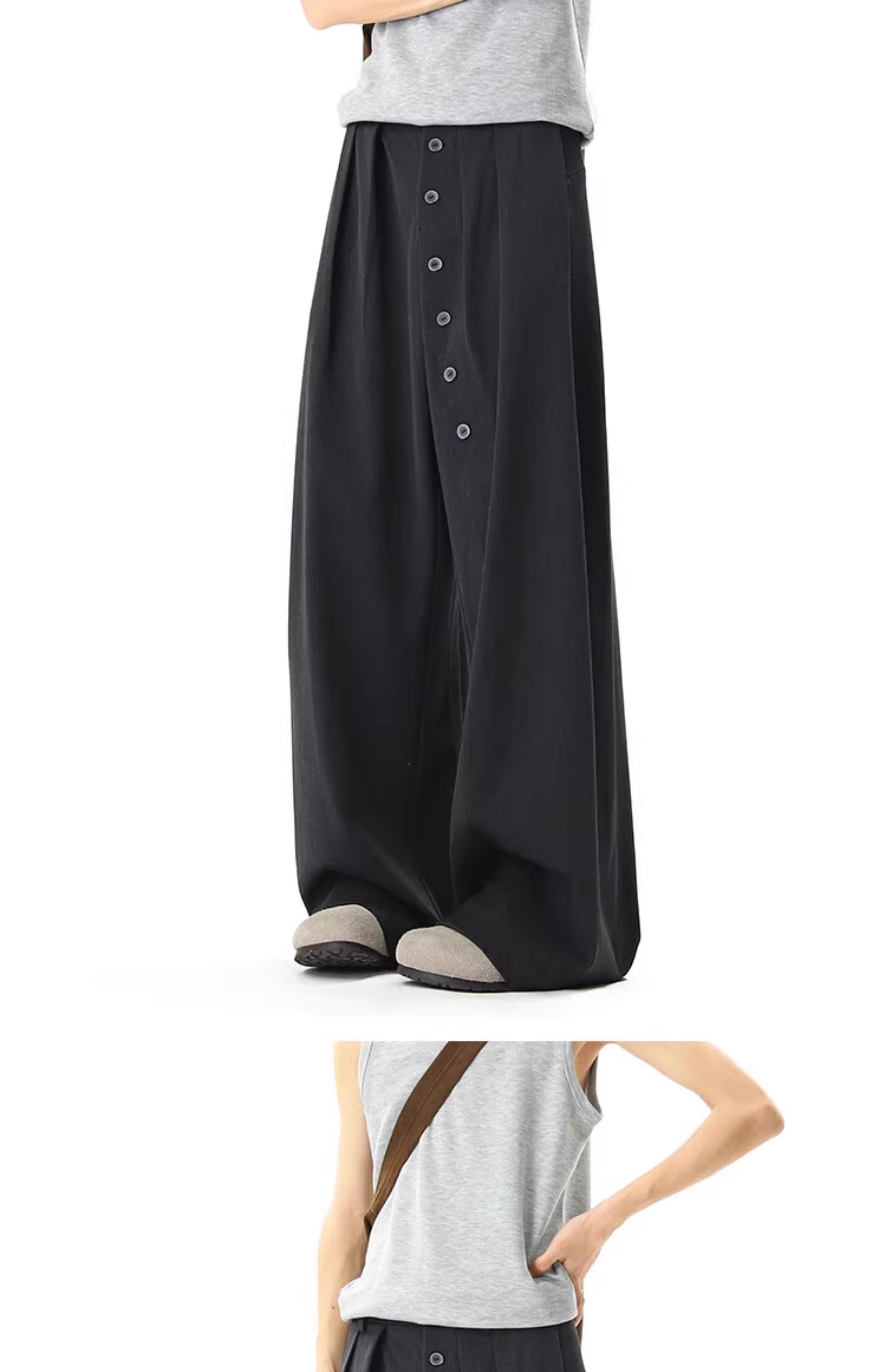 Button Detail Pants in Dark Grey