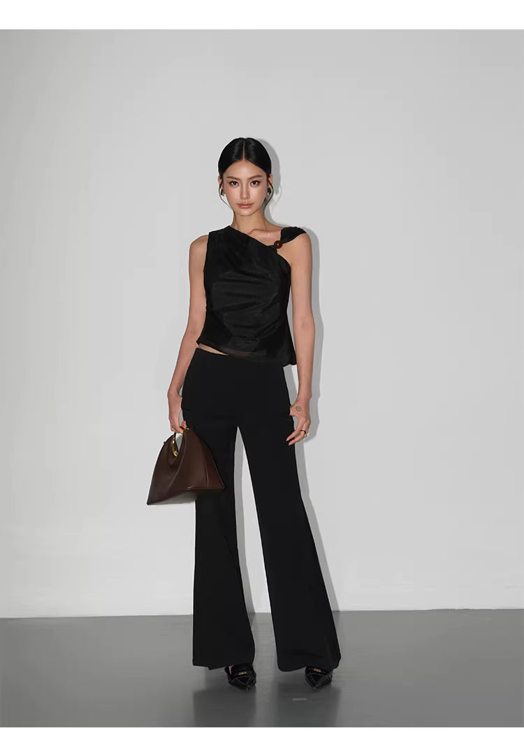 Beaded One Shoulder Top in Black Ink or White
