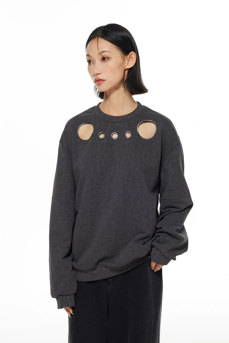 Distressed Cut-Out Oversized Sweatshirt