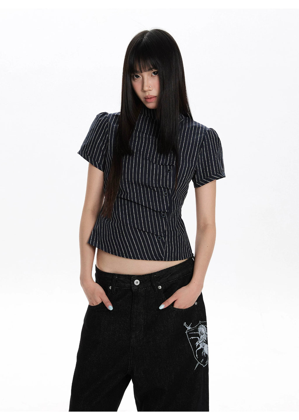 Pinstripe Tie-Back Shirt