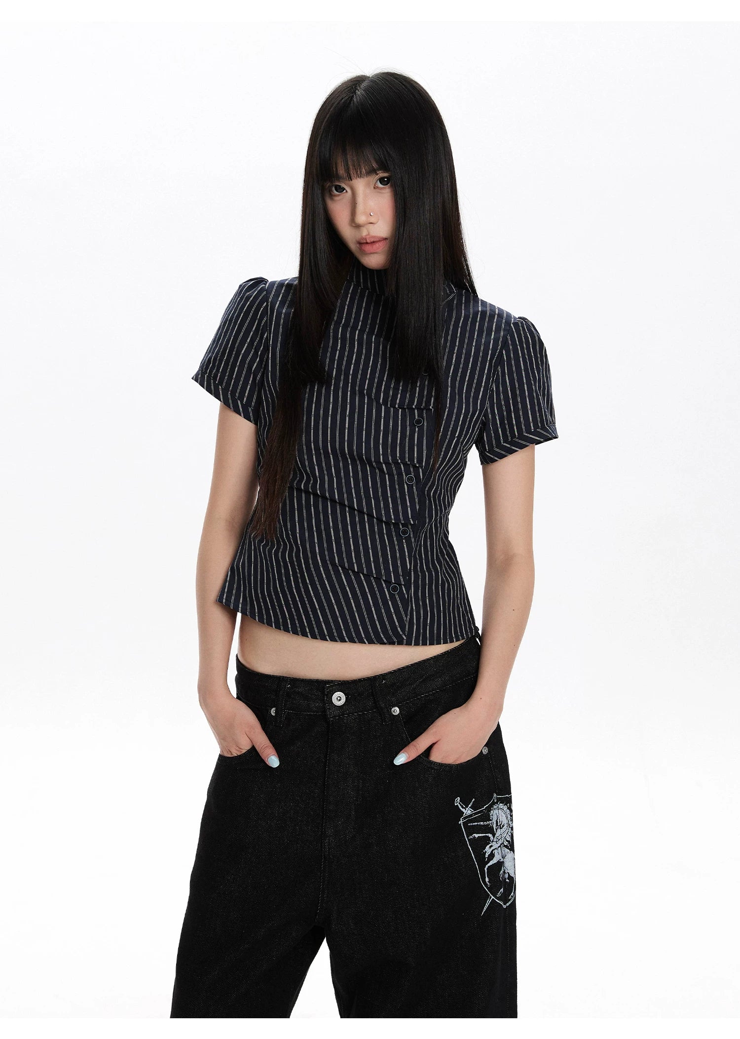 Pinstripe Tie-Back Shirt