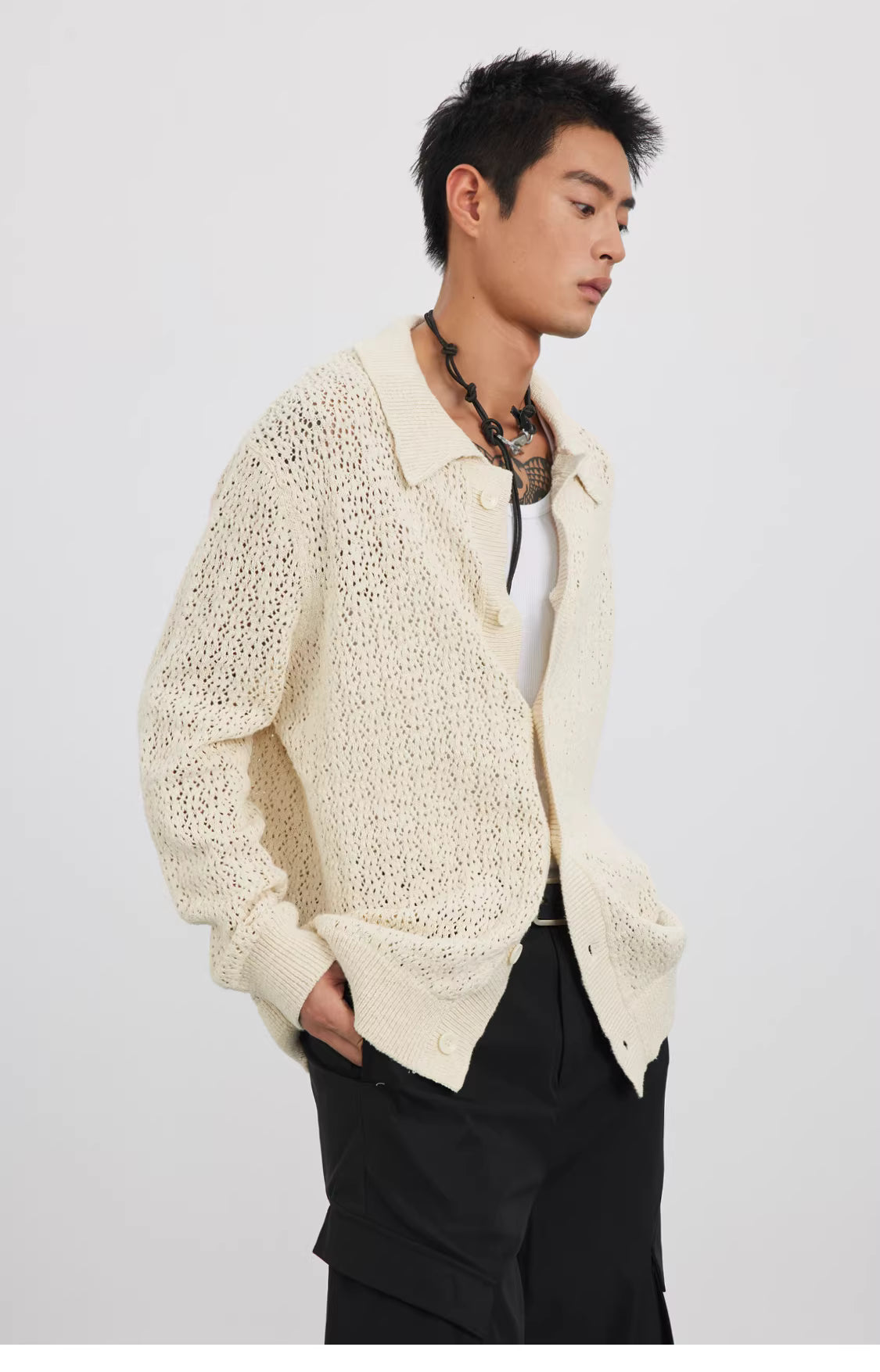 Raschel Matrix Knit Transitional Cardigan