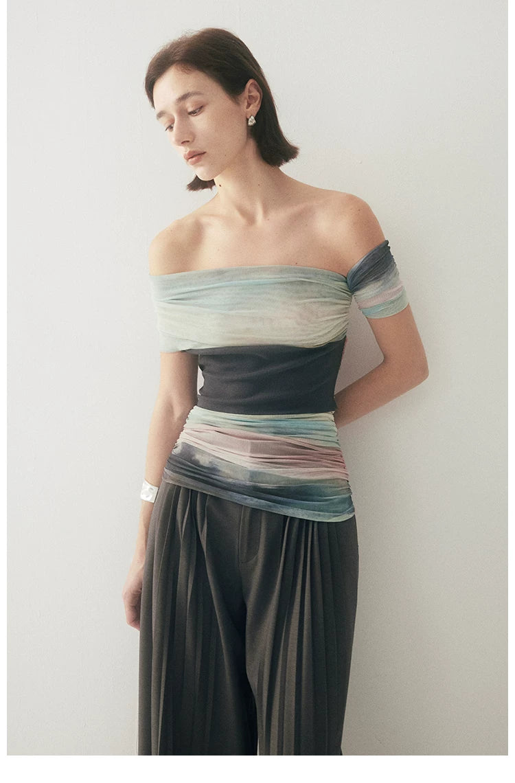 One-Shoulder Art Star Mesh Top