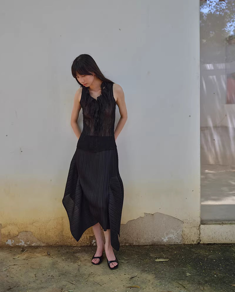 Shadow Pleat Midi Skirt