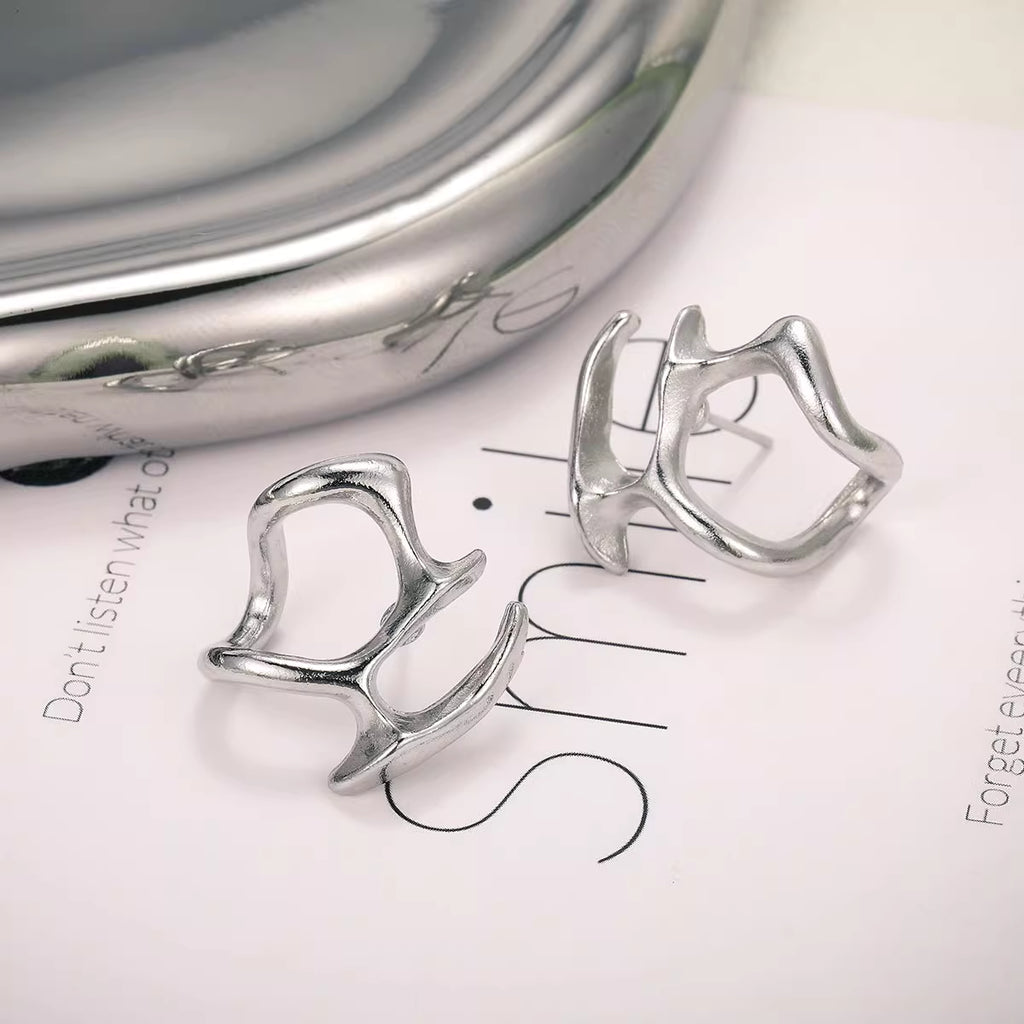 Sculptural Silver-Toned Earrings