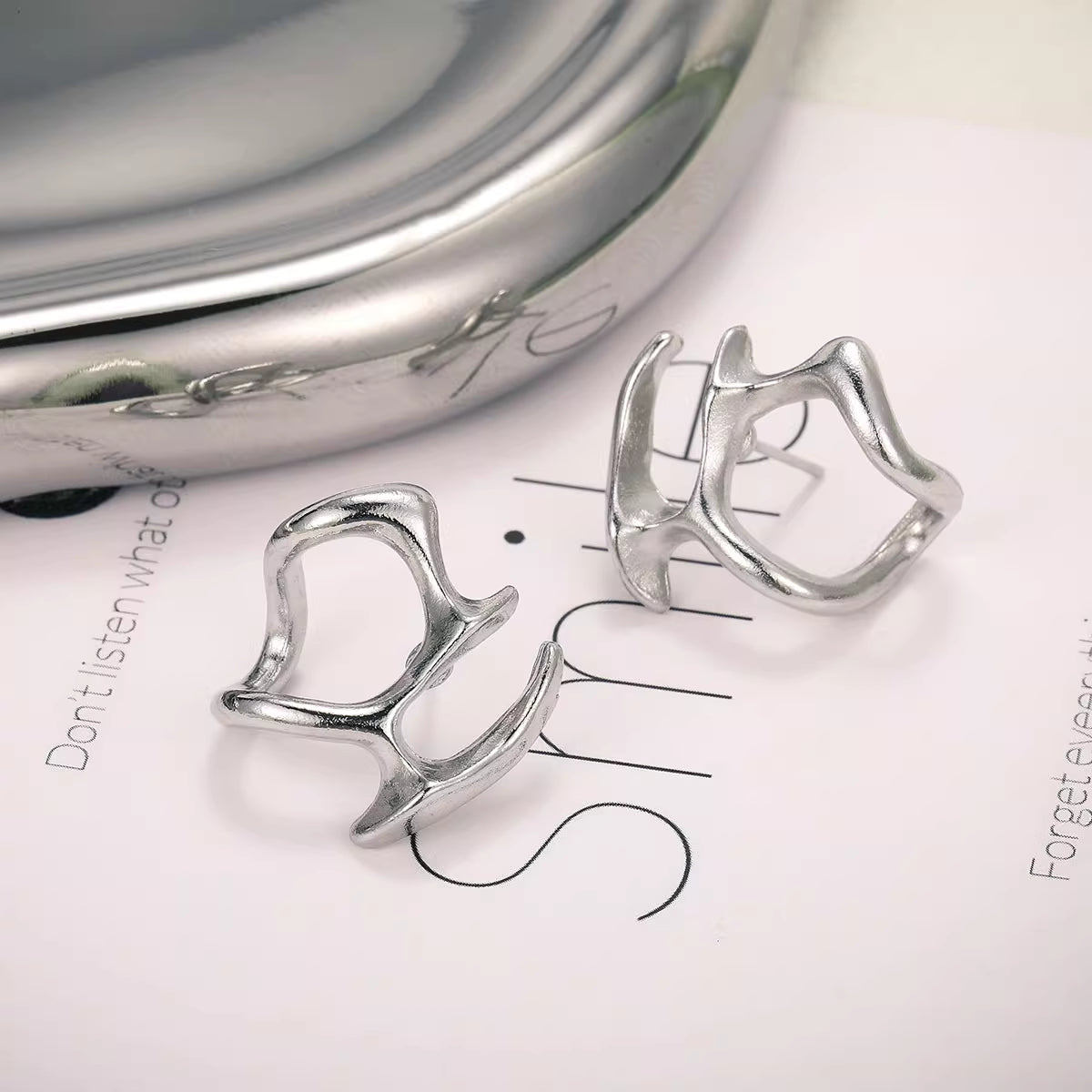 Sculptural Silver-Toned Earrings