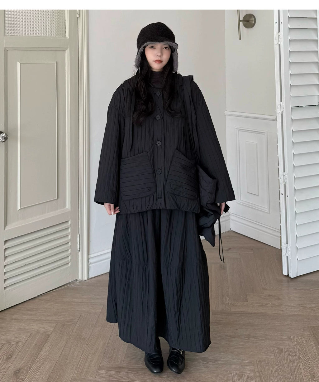 Crinkled Quilted Utility Jacket – Black