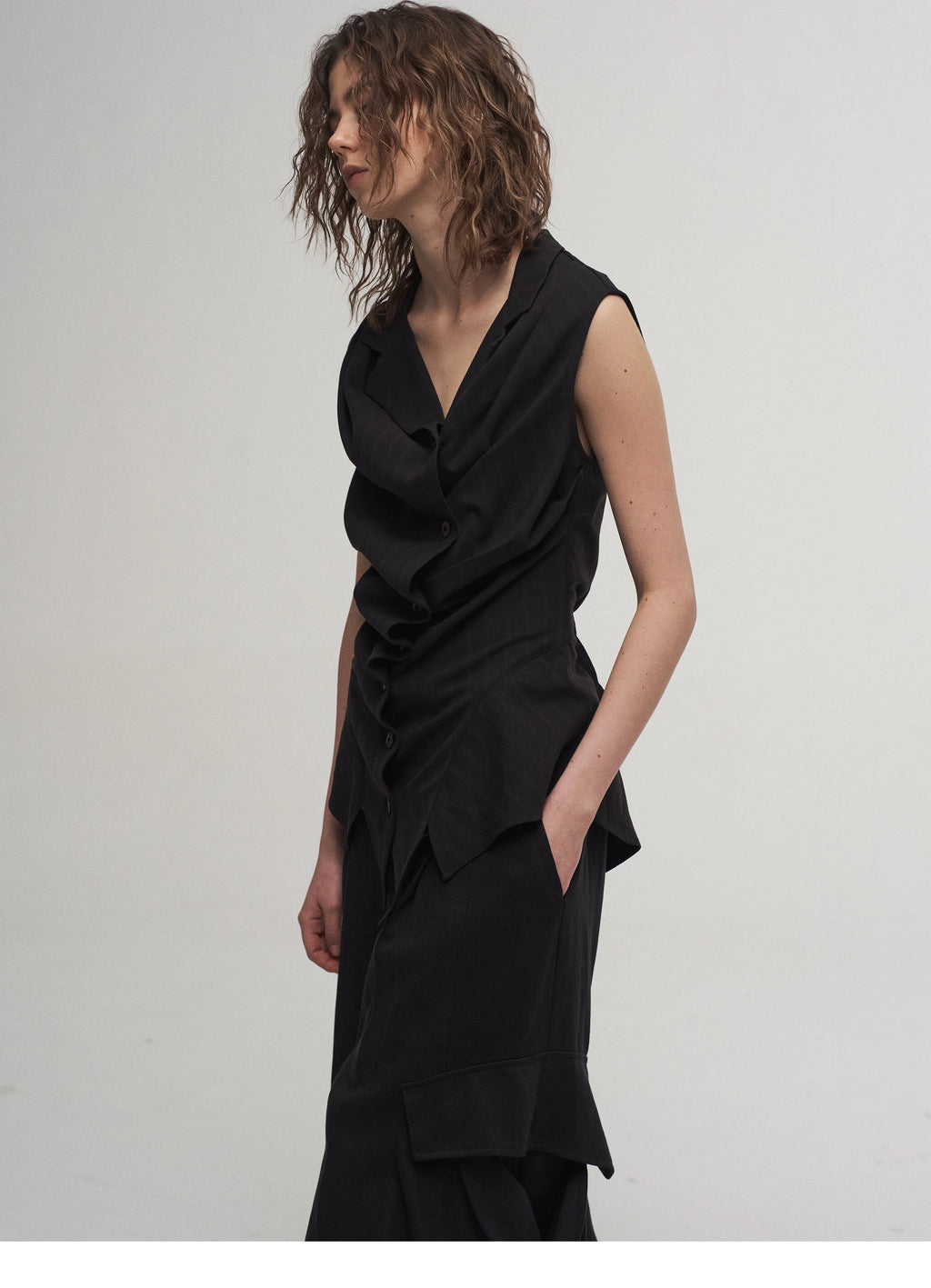 Draped Asymmetric Tailored Vest