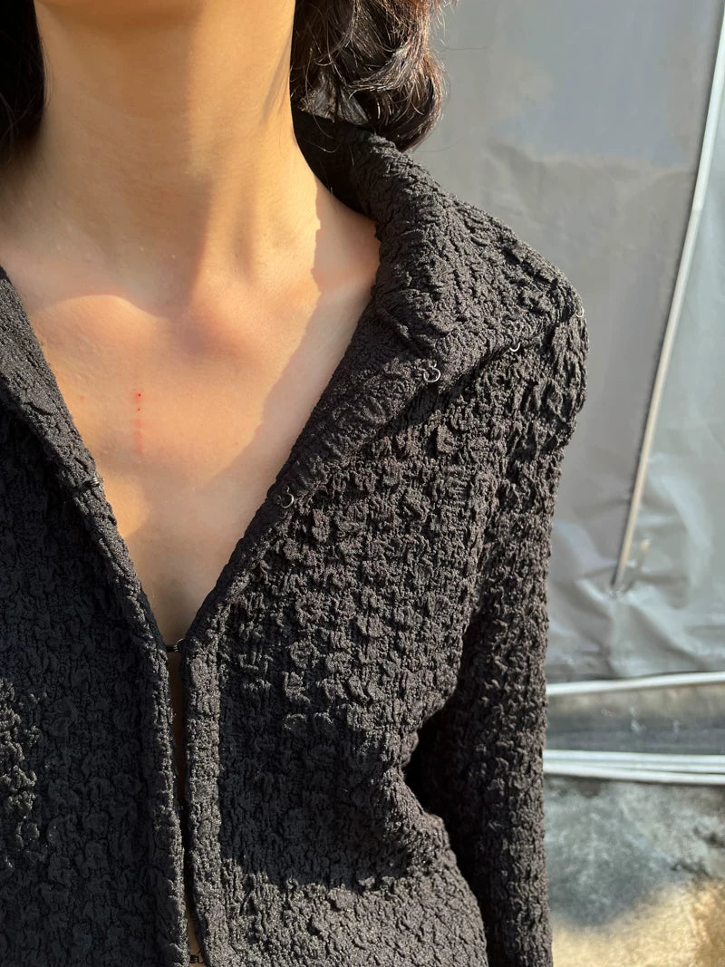 Textured Cut-Out Zip Jacket