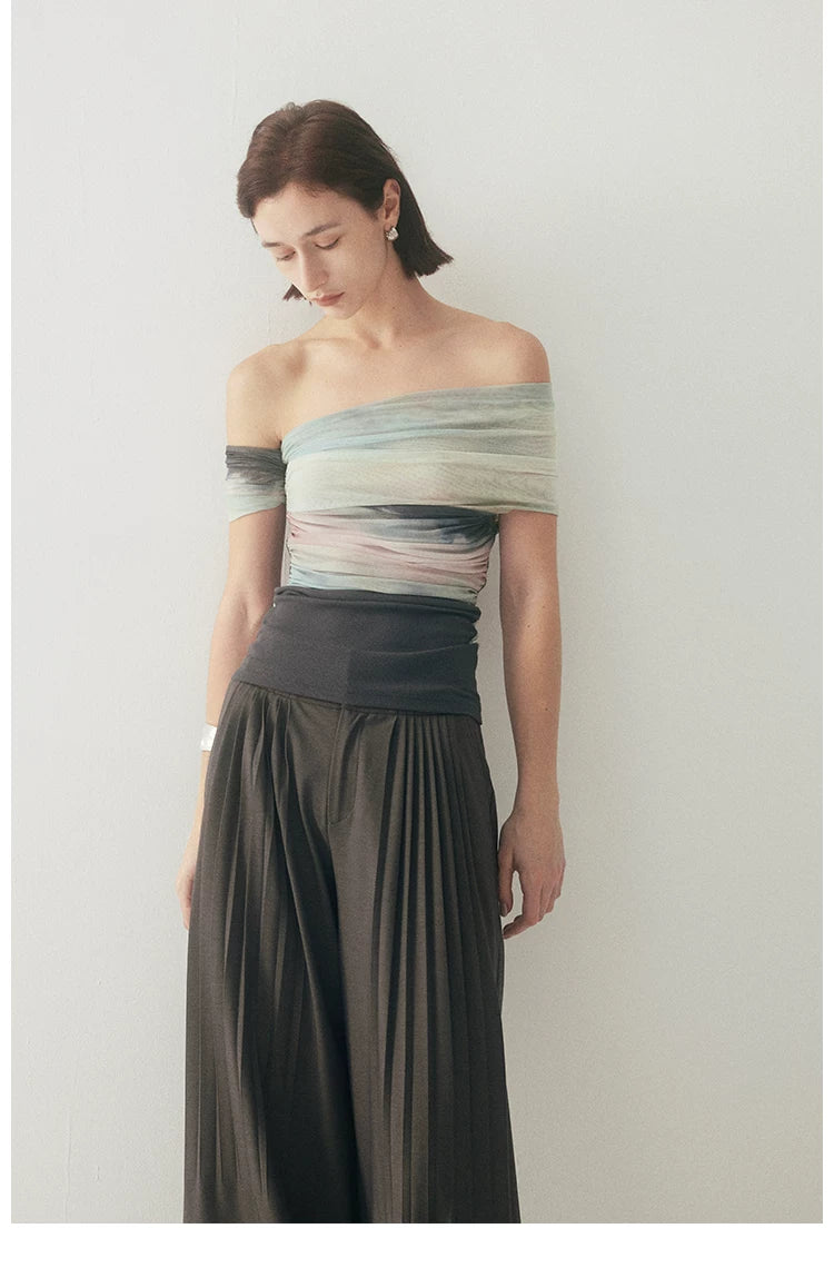 One-Shoulder Art Star Mesh Top