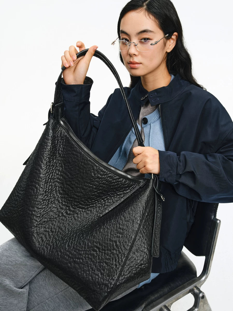 Textured Oversized Slouch Shoulder Bag