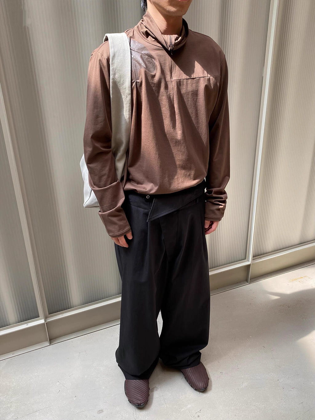 Architectural Drape Pants with Waist Overlap