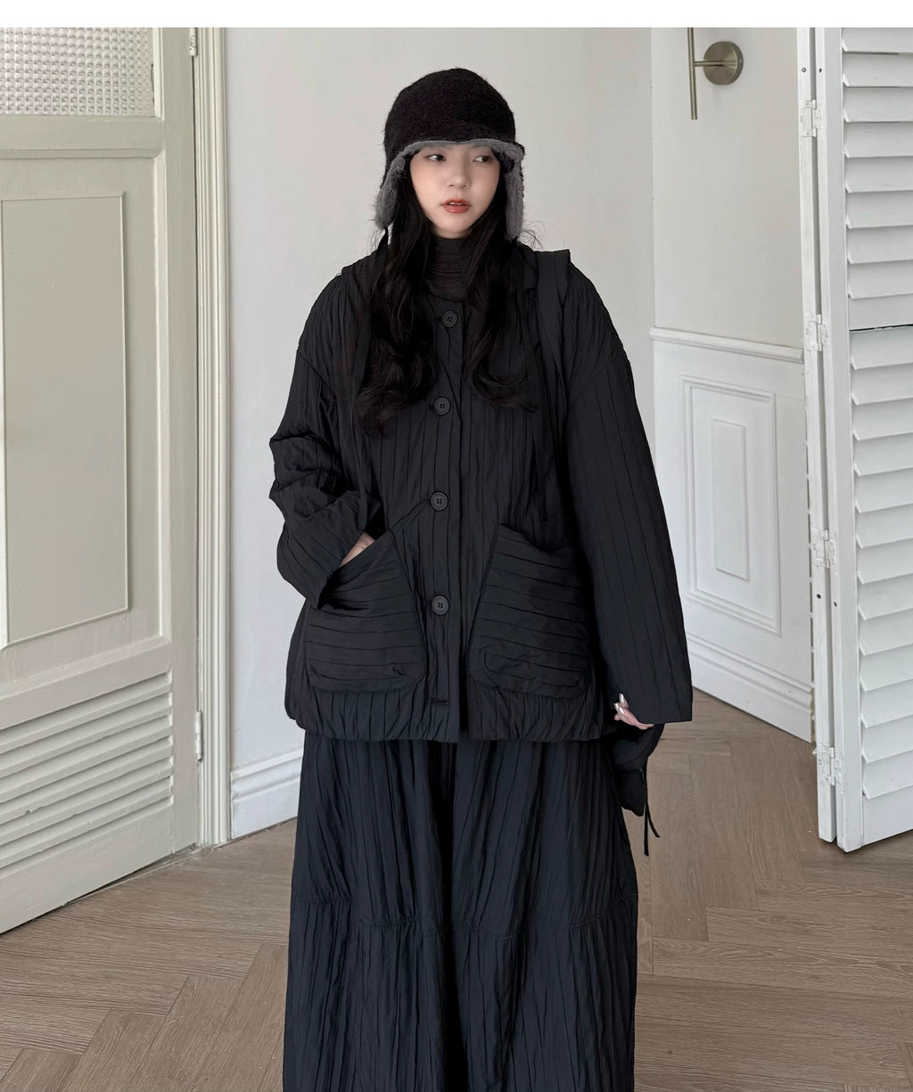 Crinkled Quilted Utility Jacket – Black