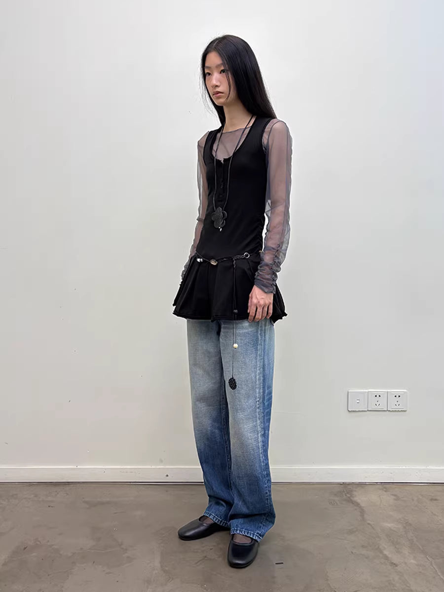 Henley Collar Camisole Mini Skirt Vest