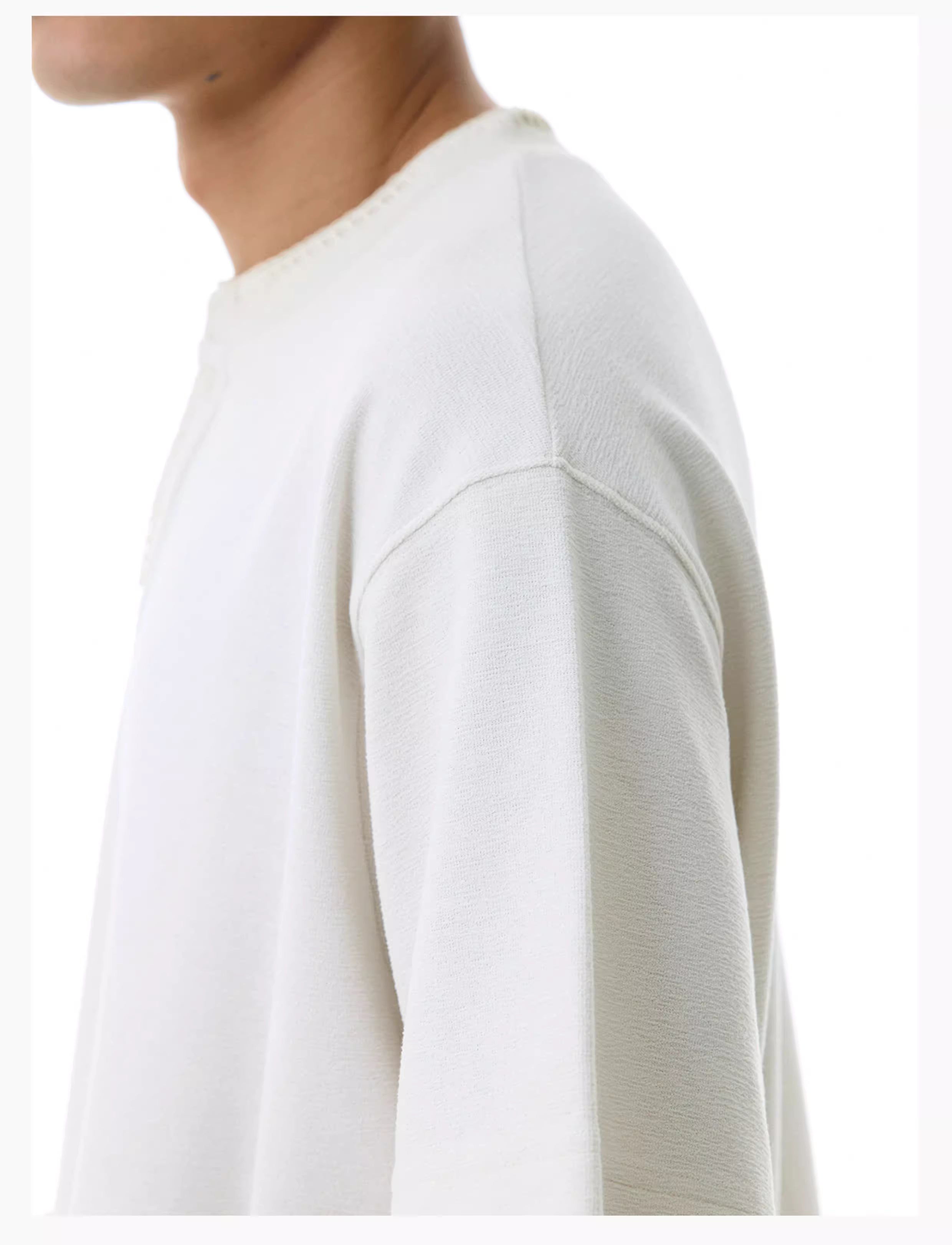 Embroidered Henley T-Shirt in Black Ink or White