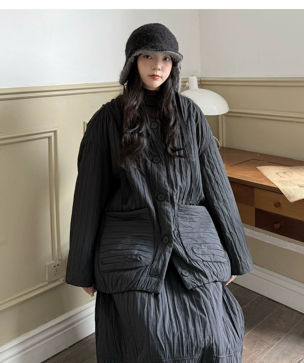 Crinkled Quilted Utility Jacket – Black