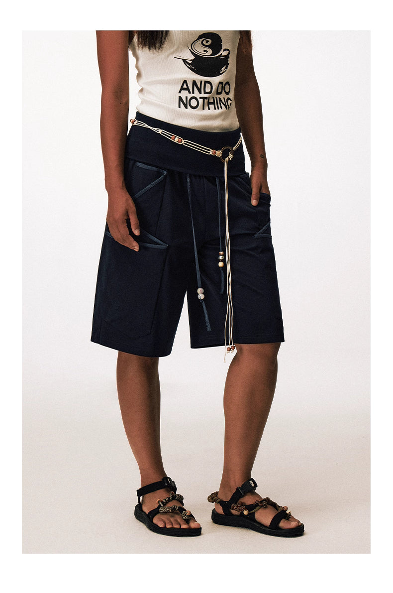 Utilitarian Shorts in Navy with Beaded Belt