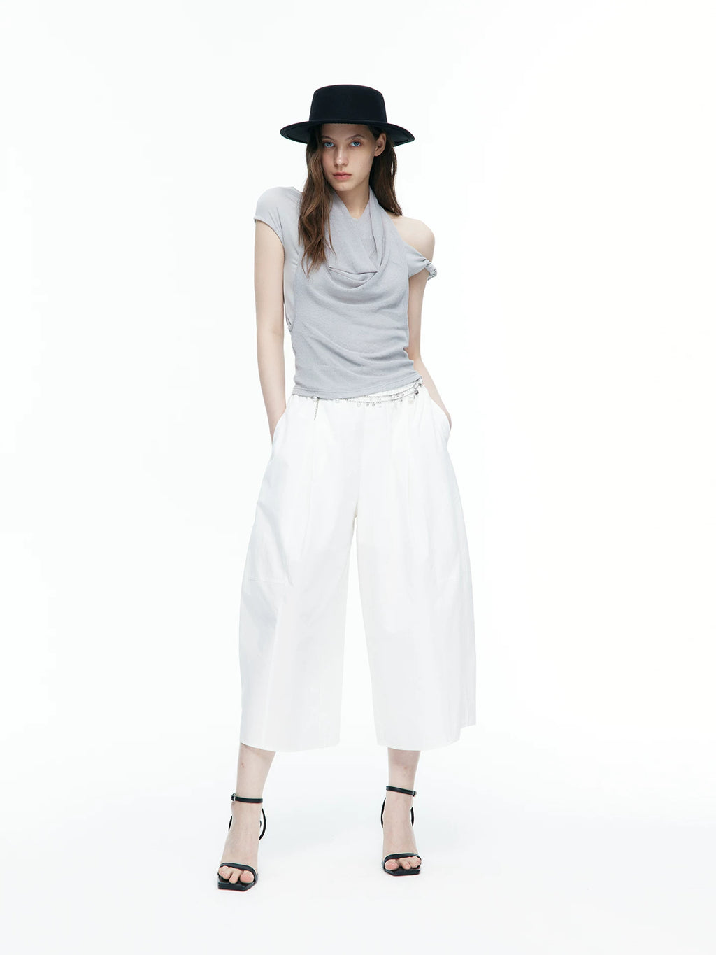 Asymmetric Scarf-Neck Knit Top
