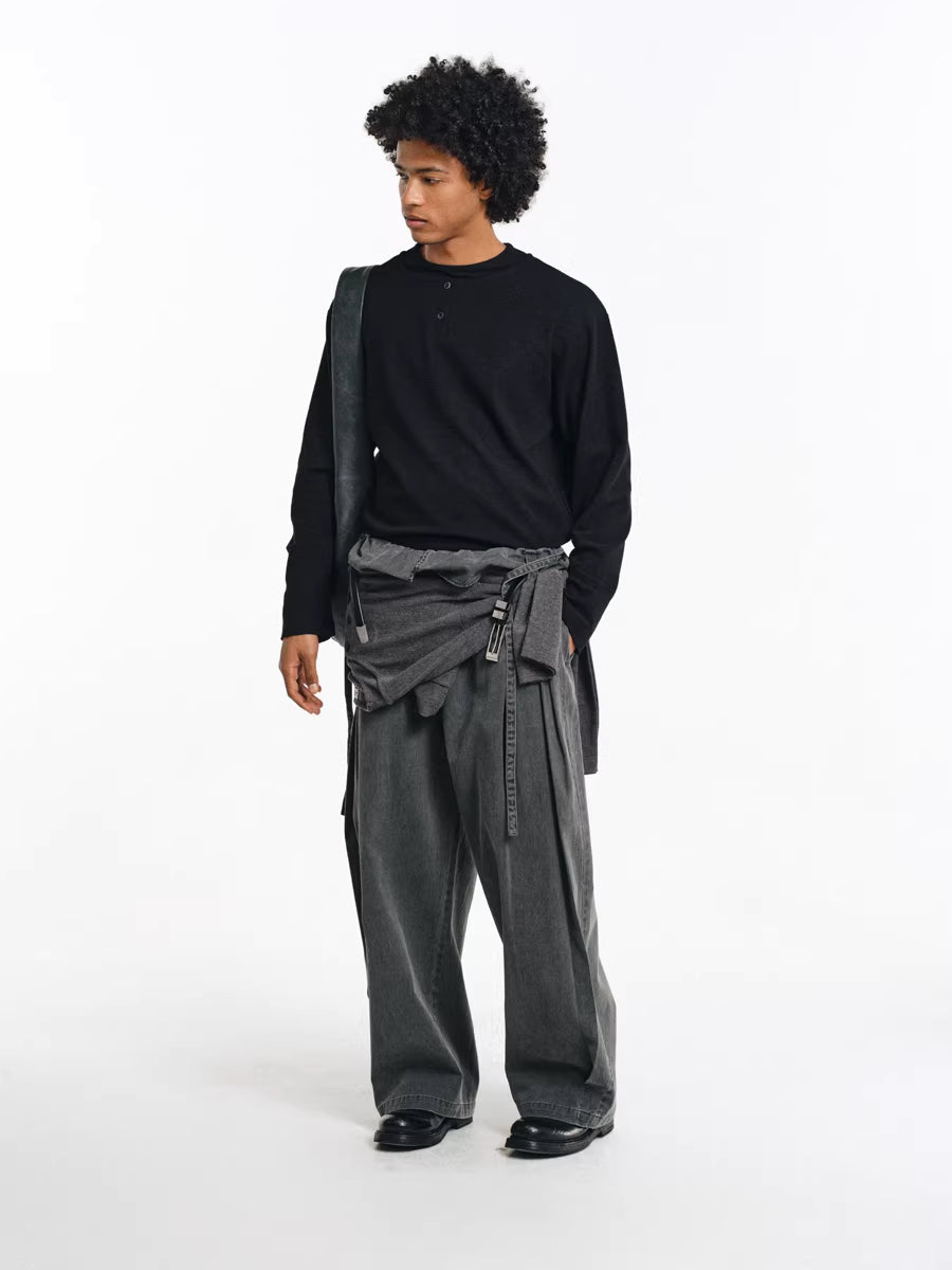 Deconstructed Wide-Leg Charcoal Trousers