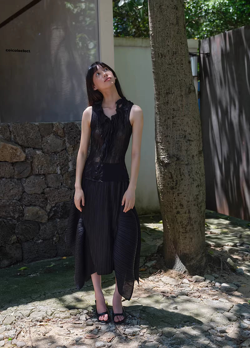 Shadow Pleat Midi Skirt