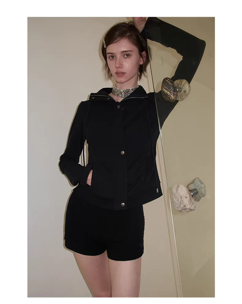 Apex Sculpt Hooded Jacket in Black Ink or Coffee