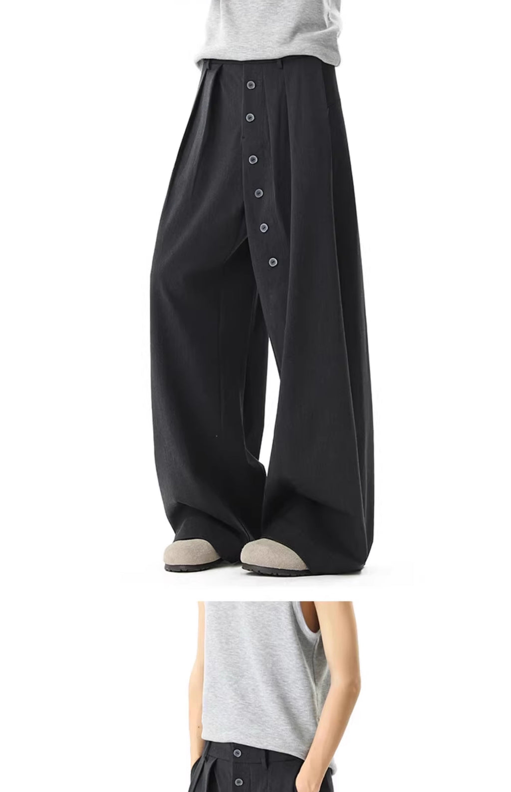 Button Detail Pants in Dark Grey