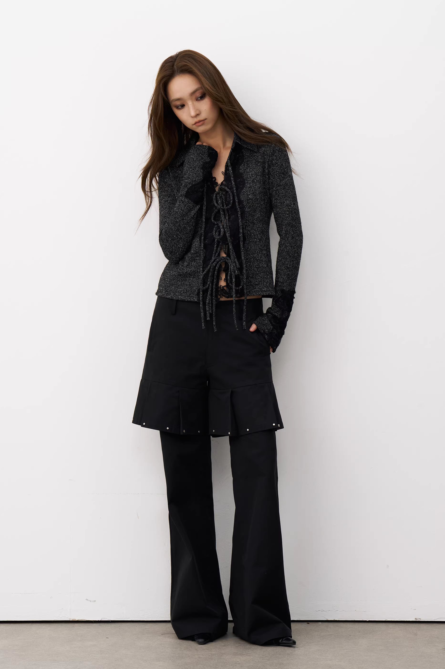 Charcoal Marl Lace-Up Knit Top