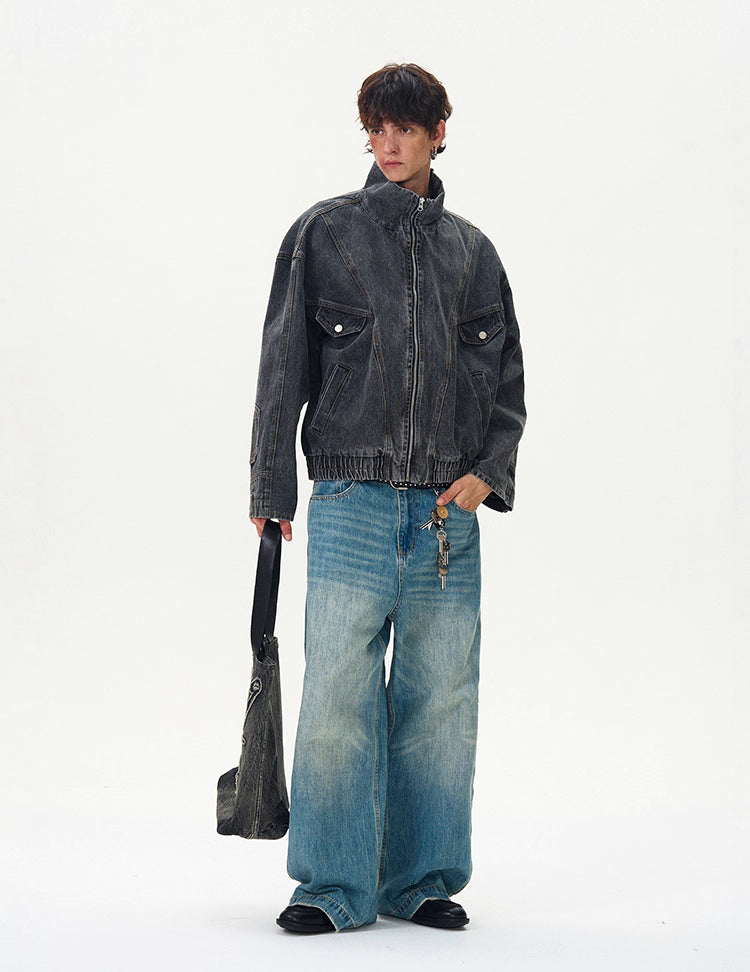 Motorcycle Seam Washed Denim Bomber