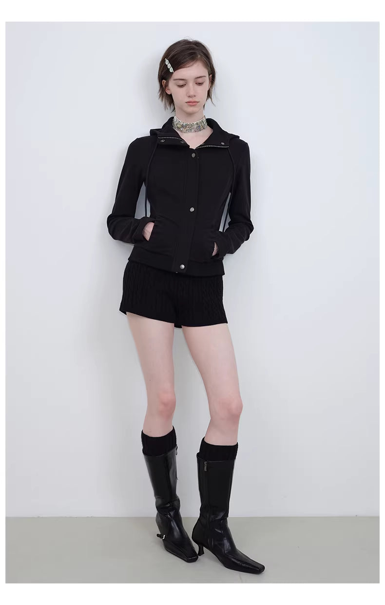 Apex Sculpt Hooded Jacket in Black Ink or Coffee