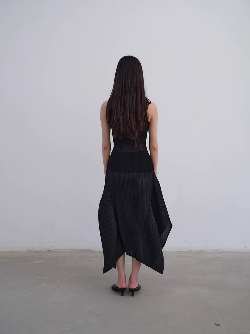 Shadow Pleat Midi Skirt