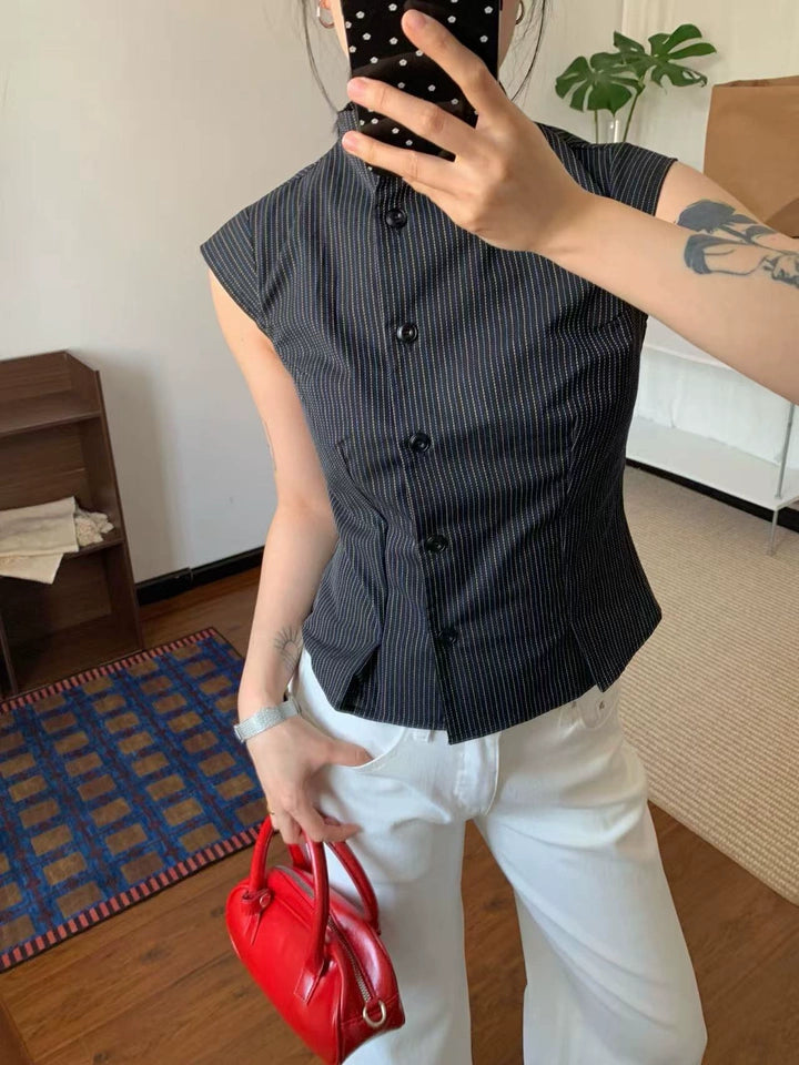 Pinstripe Stand-Collar Vest