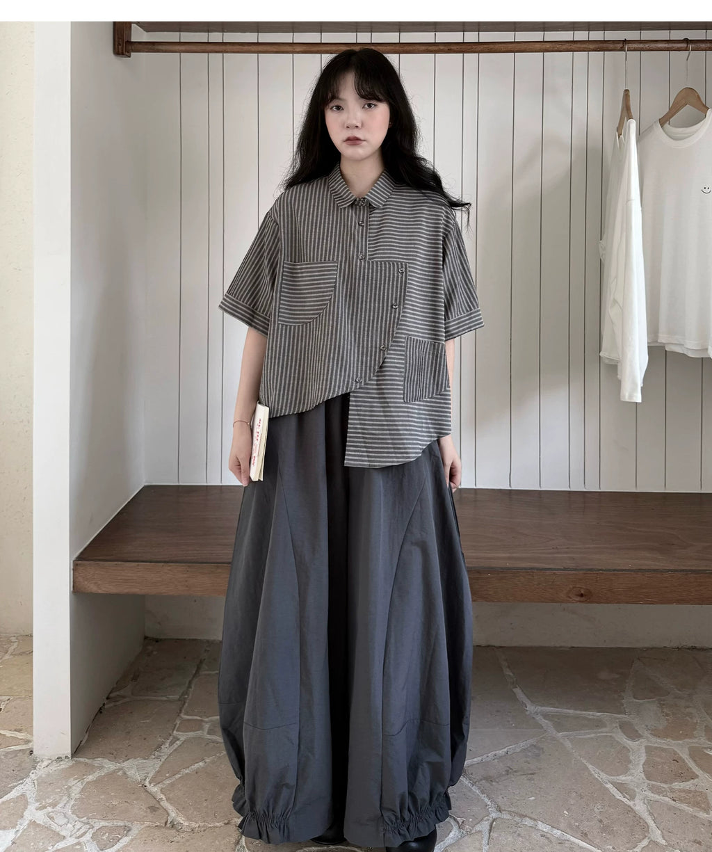 Gathered Balloon Wide-Leg Trousers
