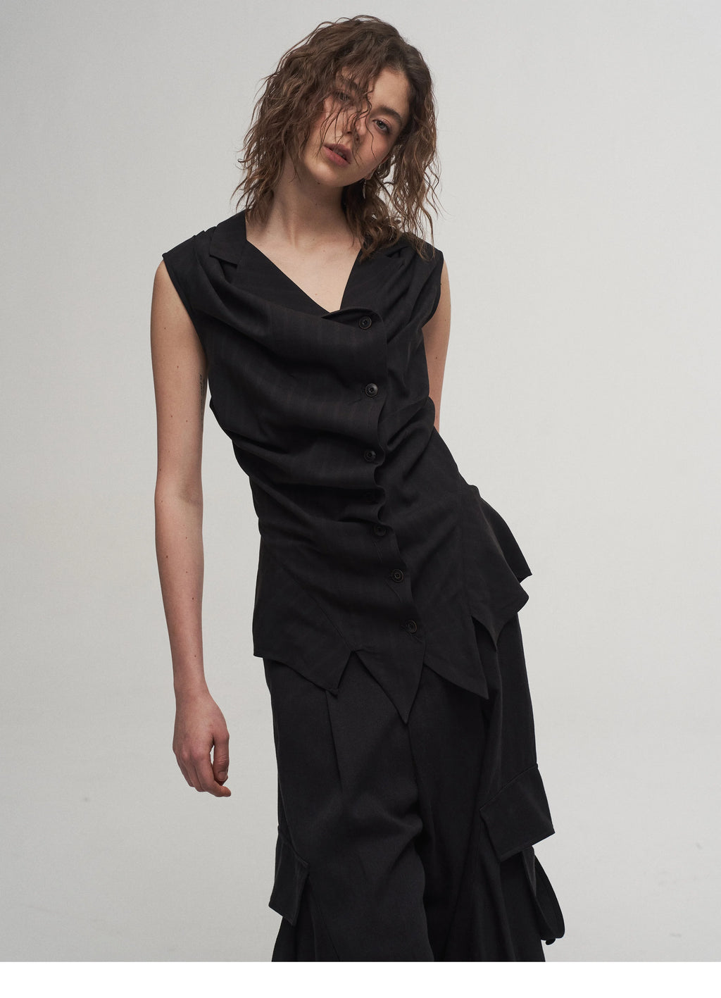 Draped Asymmetric Tailored Vest