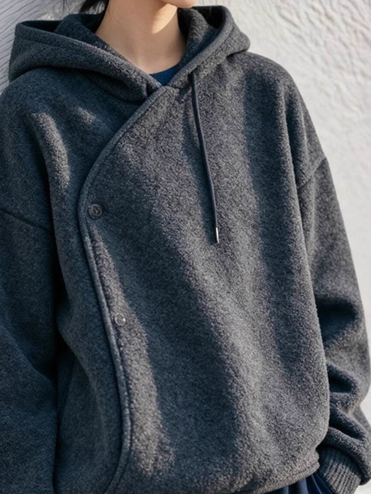Asymmetric Soft Fleece Hoodie in Grey