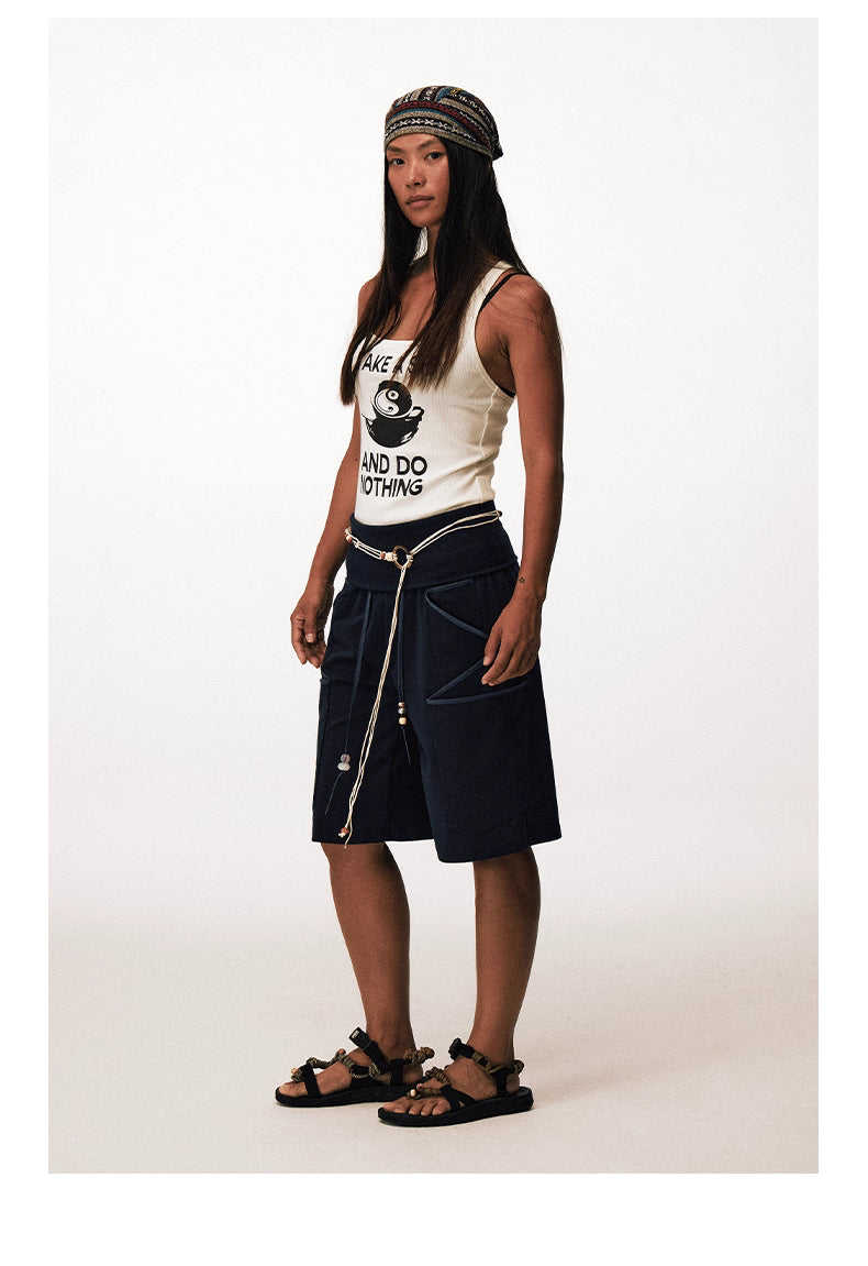 Utilitarian Shorts in Navy with Beaded Belt