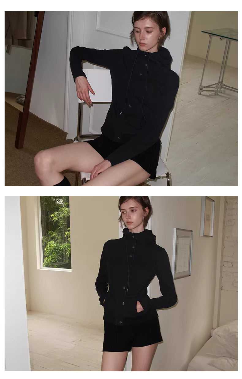 Apex Sculpt Hooded Jacket in Black Ink or Coffee