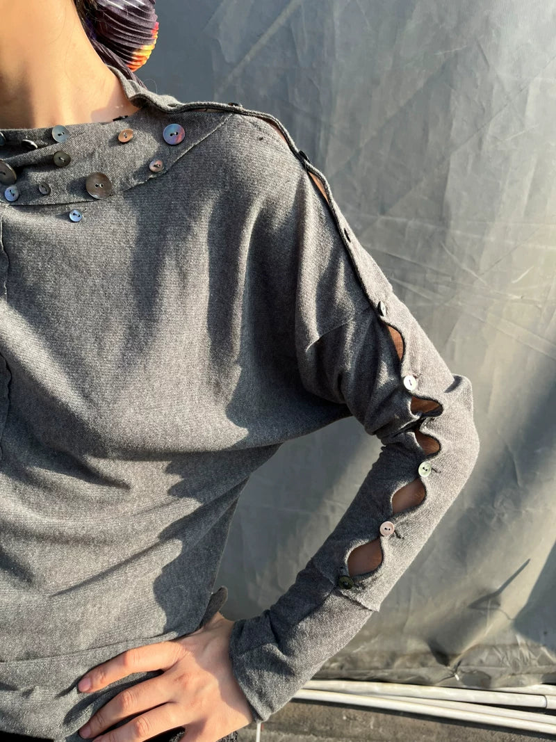 Shell Collar Button Sleeve Jersey Top