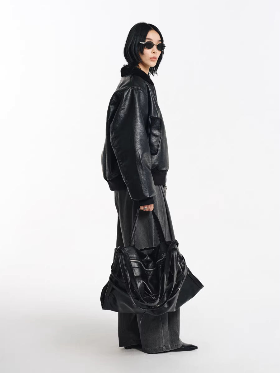 Deconstructed Wide-Leg Charcoal Trousers