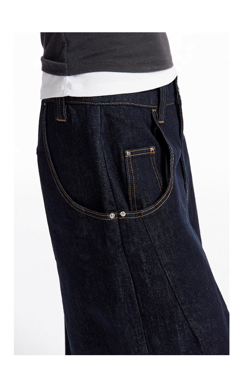 Dark Indigo Barrel-Leg Jeans