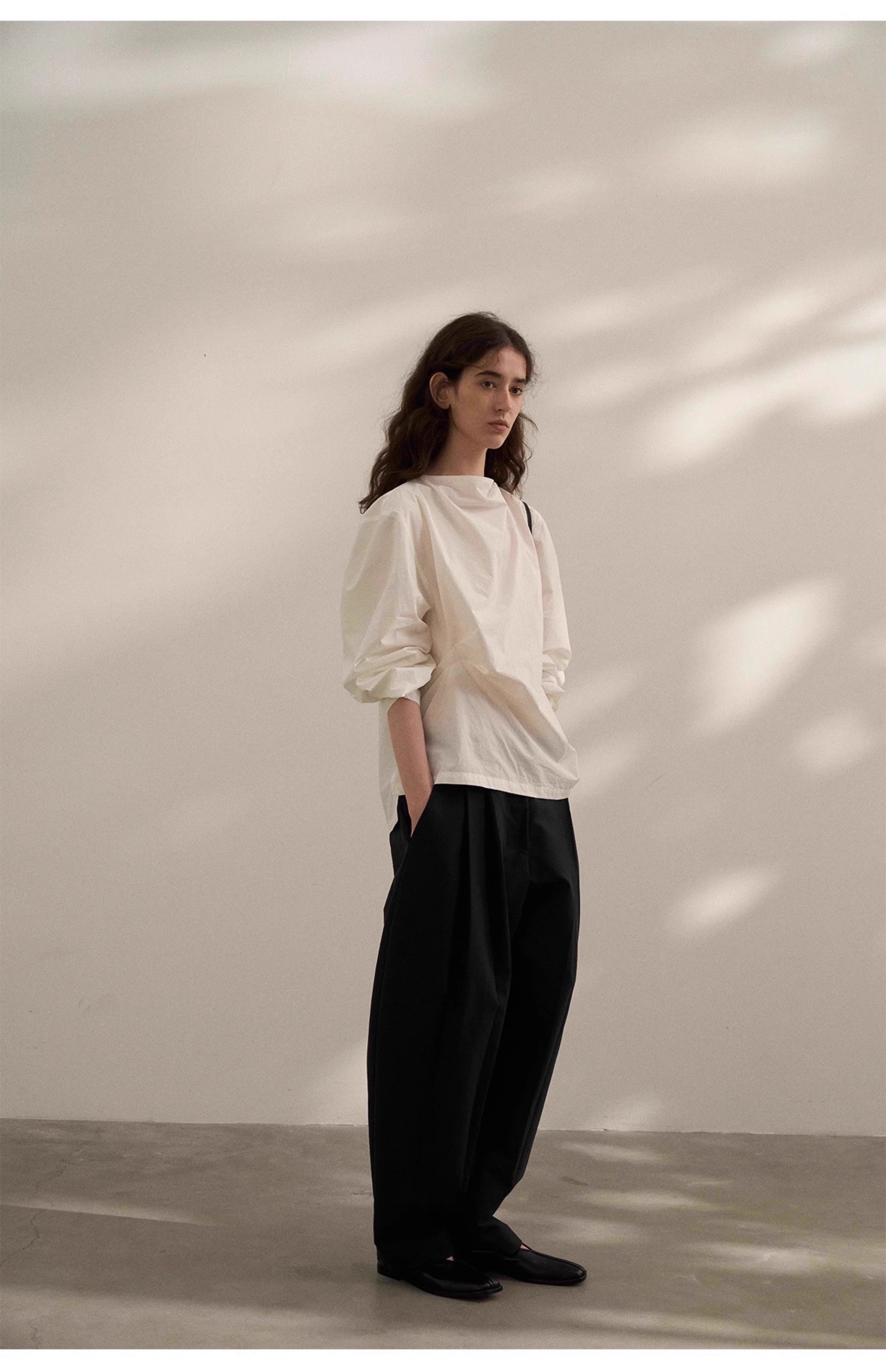 Sculptural Blouse in White or Grey Blue