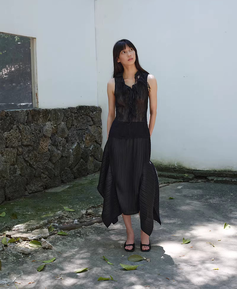 Shadow Pleat Midi Skirt