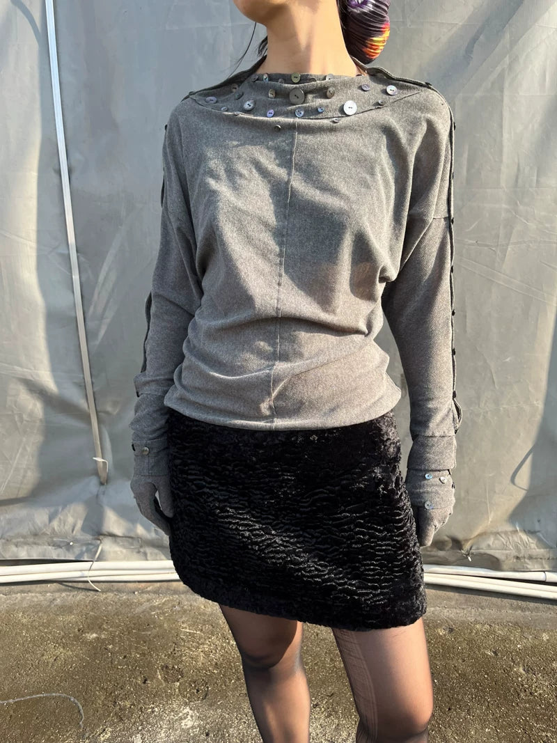 Shell Collar Button Sleeve Jersey Top