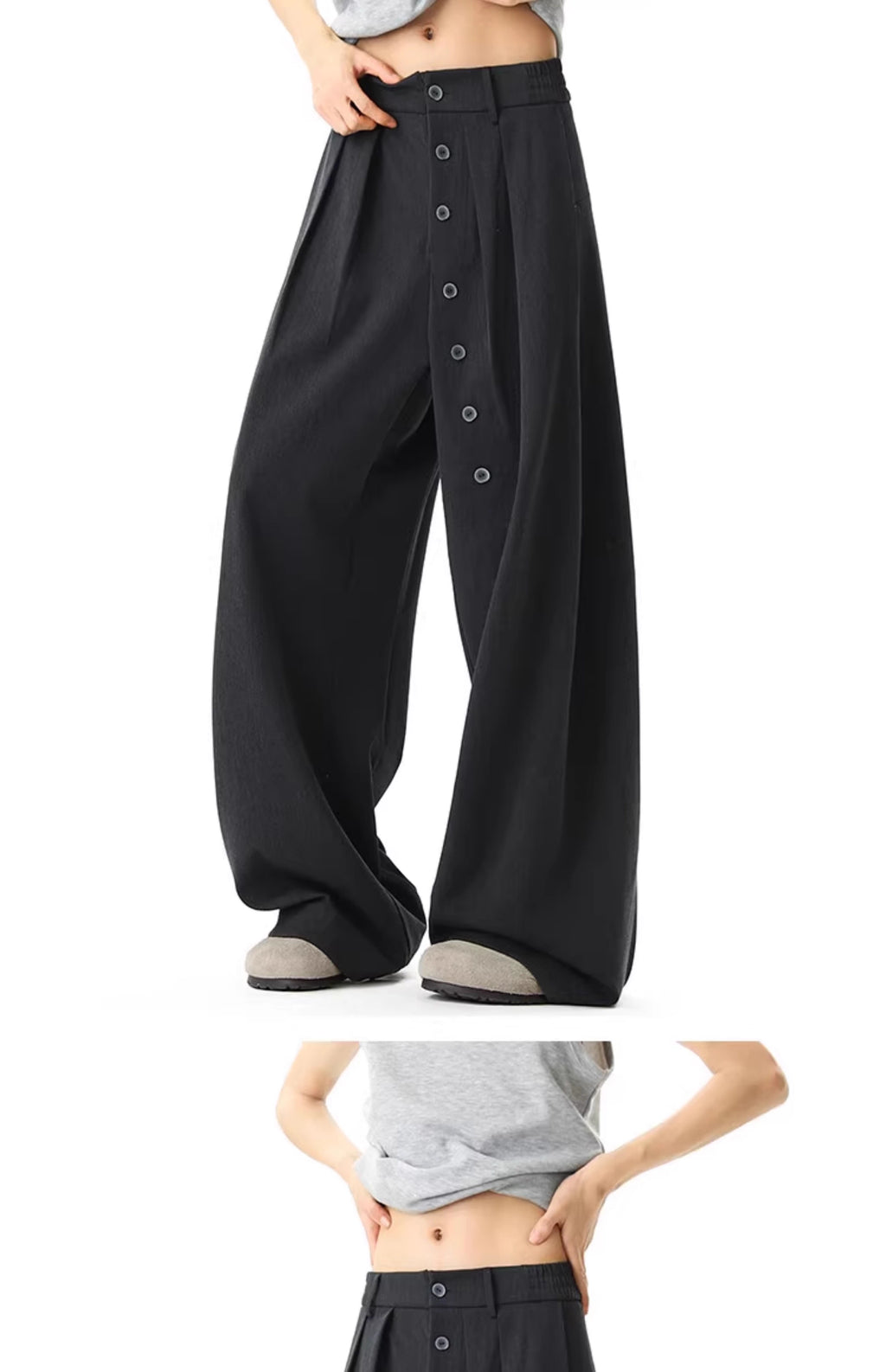 Button Detail Pants in Dark Grey