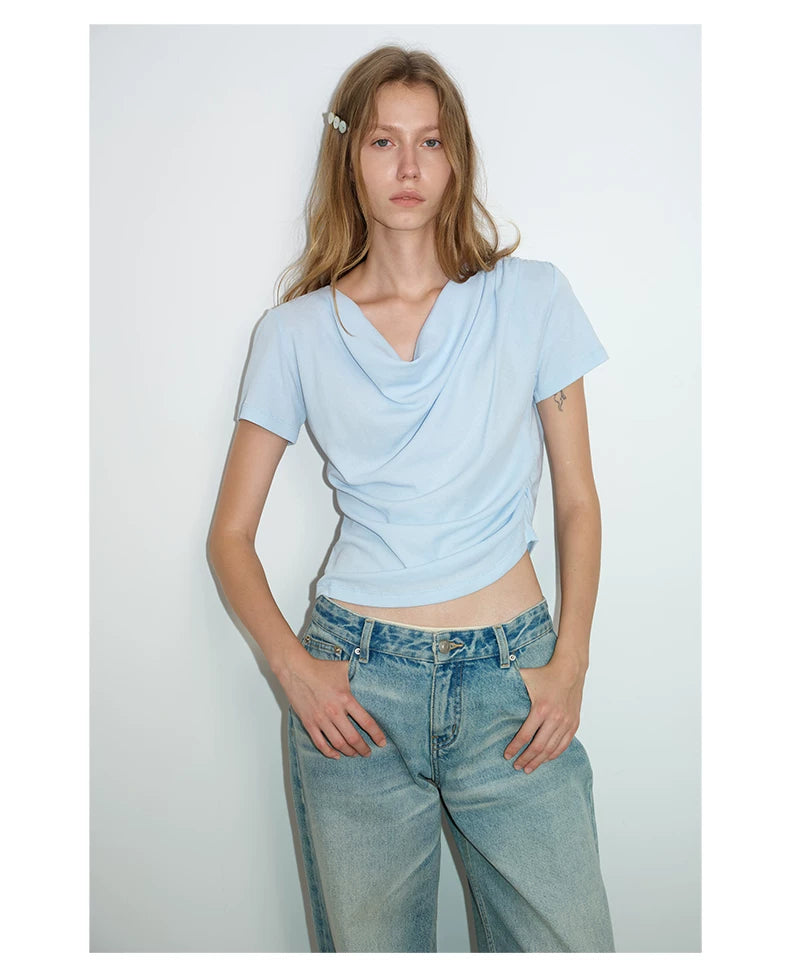 Ruched Cowl Neck Cotton Top