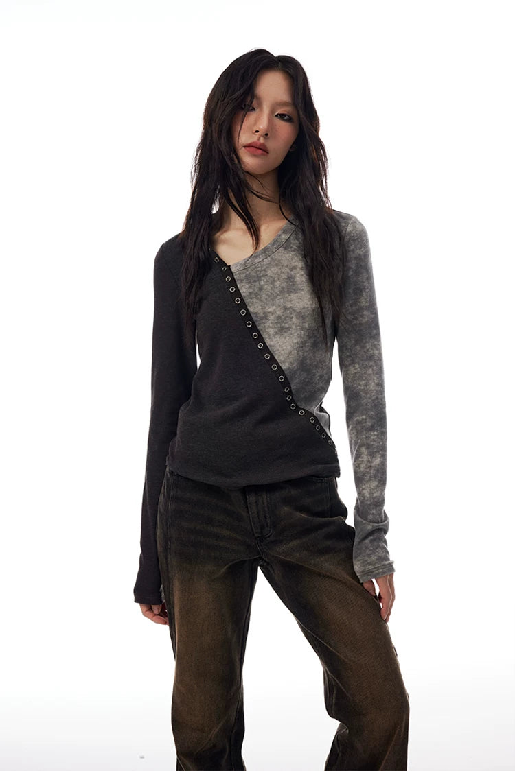 Split Wash Eyelet Long Sleeve Top